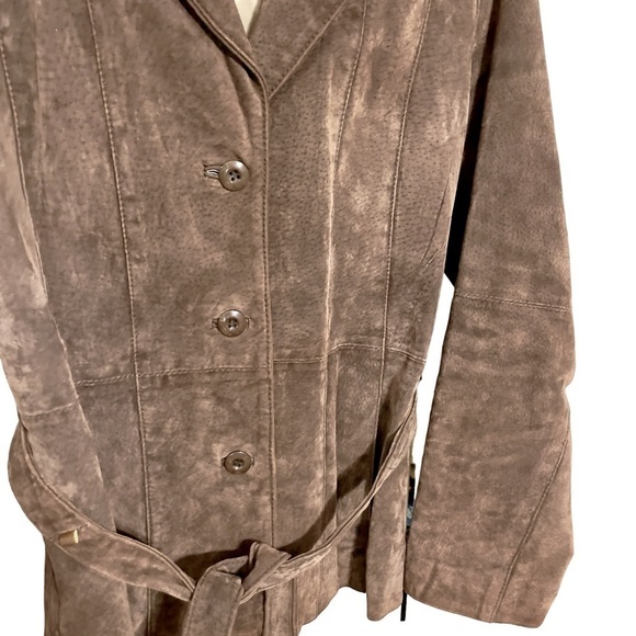 Wilsons Leather Brown Suede Jacket Belted Blazer Style Size L - Picture 6 of 15